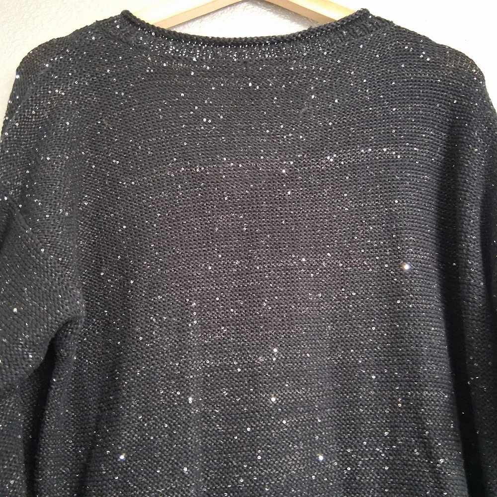 DKNY Jeans Black Sequin Sweater With Bottom Tie Size L